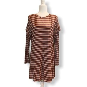5 for $25 ❄️ Dress Long Sleeve Stripes Shoulder Ruffle‎ XL NEW